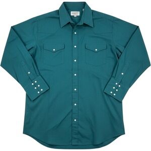 Sheplers Vintage Western Pearl Snap Shirt Teal 18-36 Tall Poly Cotton Mens